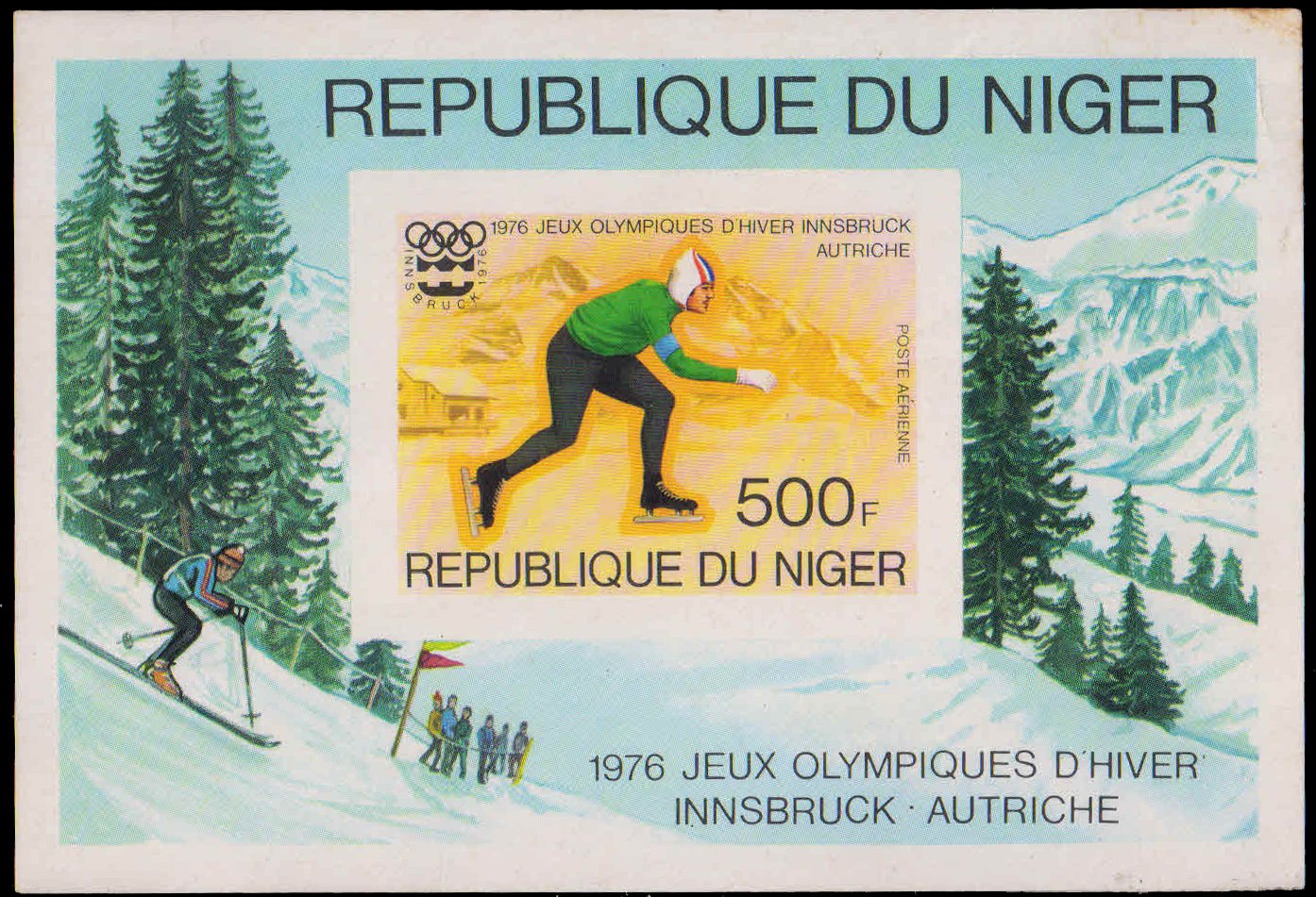 NIGER 1976-Winter Olympic Games, Innsbruck, Austria, Speed Ice-Skating, Imperf MS, S.G. MS 613-Scott No. C 268