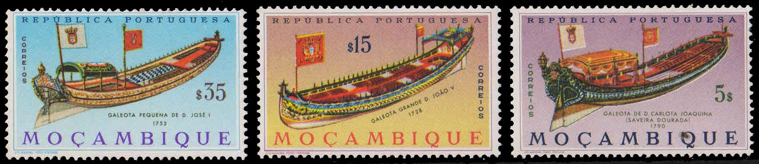MOZAMBIQUE 1964, Portuguese Marine, Boat, Barge, 18th &  19th Centuries, 3 Different, MNH, S.G. 571, 72, 76
