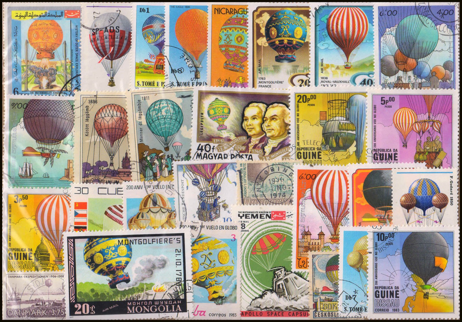 BALLOON ON STAMPS-Worldwide 46 Different Large Only