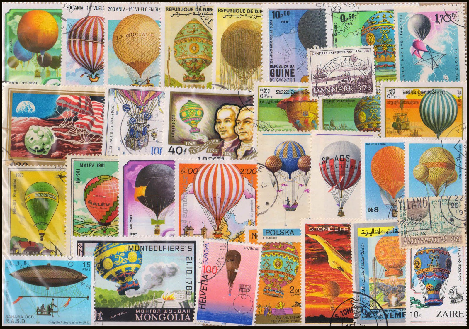 BALLOON ON STAMPS - Worldwide 60 Different Large Only