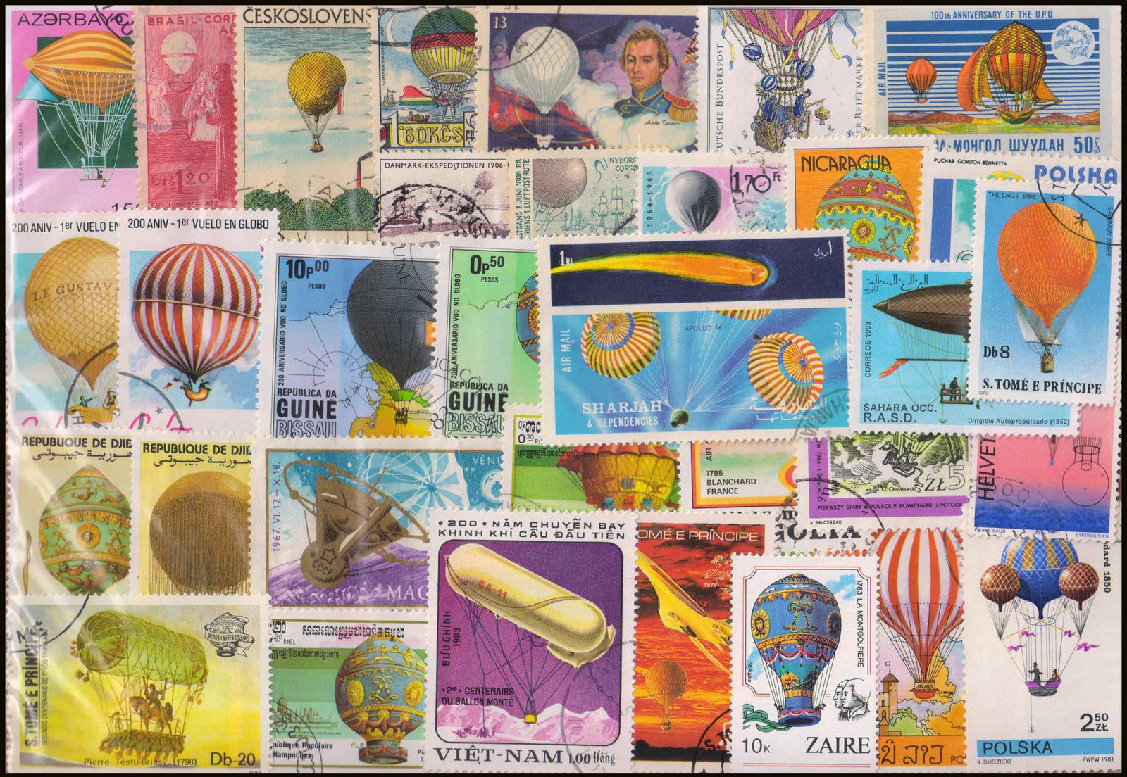 BALLOON ON STAMPS-Worldwide 80 Different Large Only