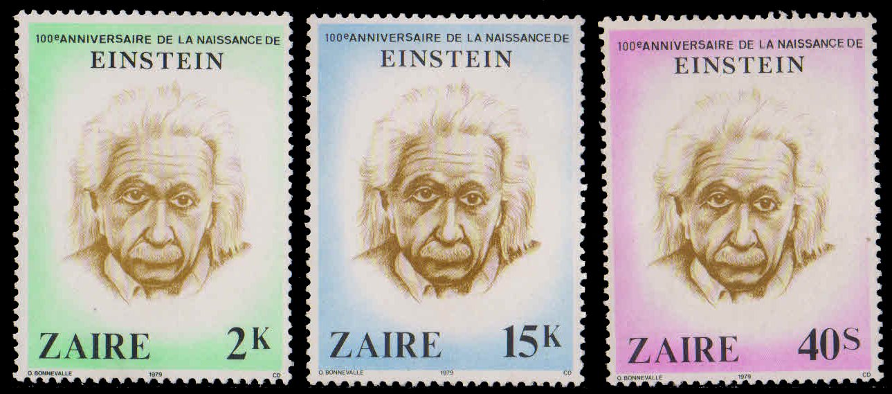 ZAIRE 1980-Birth Cent. of Albert Einstein (Physicist), Set of 3, MNH, S.G. 995,96, 998