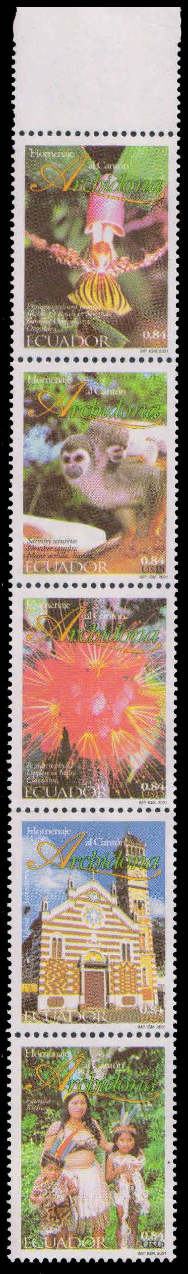 ECUADOR 2001-Archidona Canton, Napo Province, Flower, Animal, People, Church, Set of 5, MNH, S.G. 2481-85-Cat £ 42.50