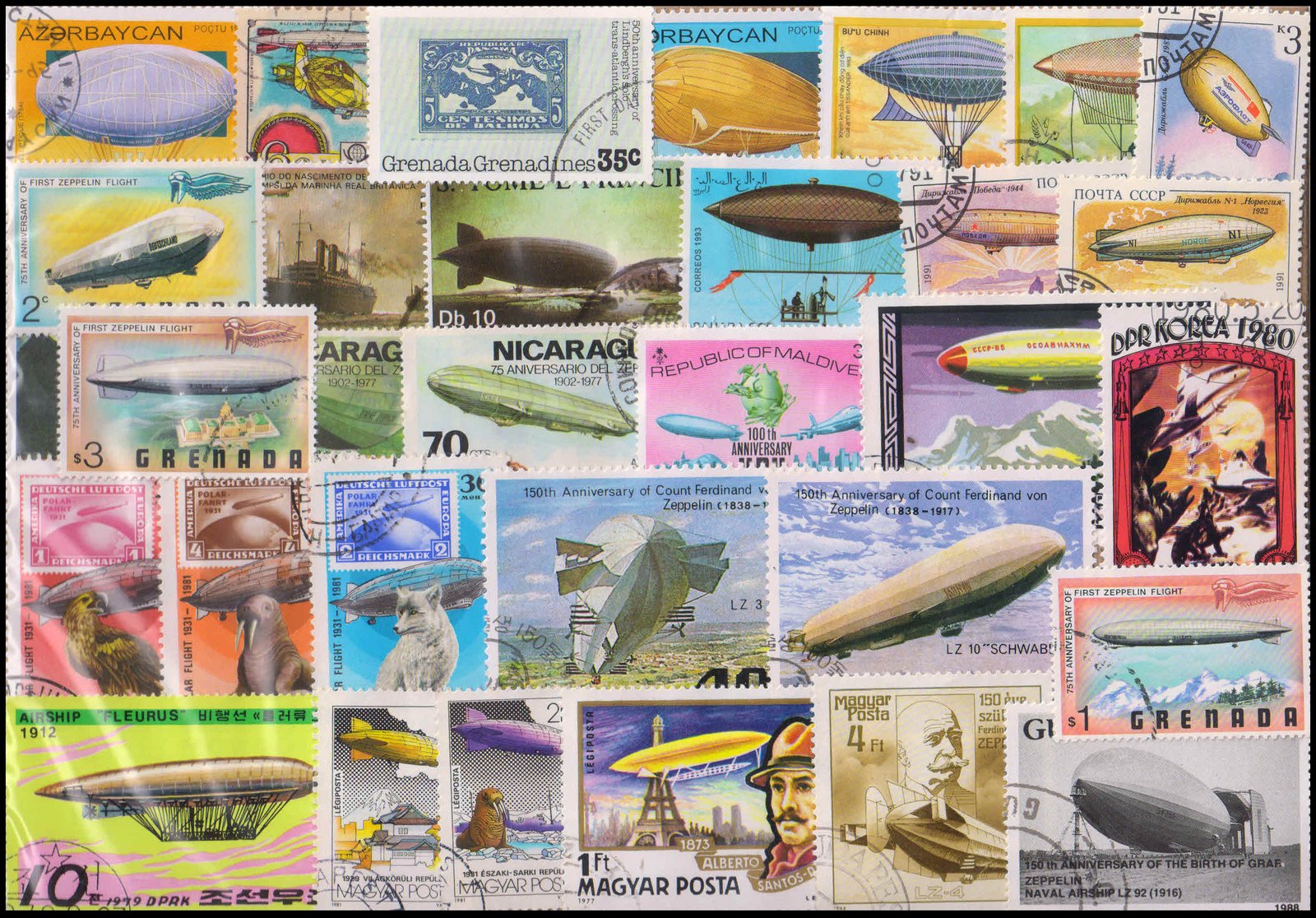 ZEPPELIN ON STAMPS - Worldwide 60 All Different, Only Large Stamps