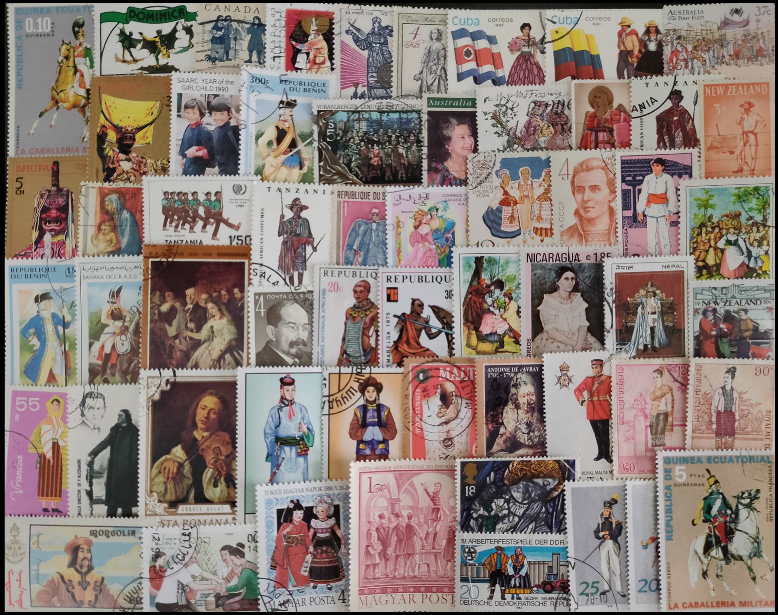COSTUMES ON STAMPS - Worldwide 100 All Different Stamps, Large Only
