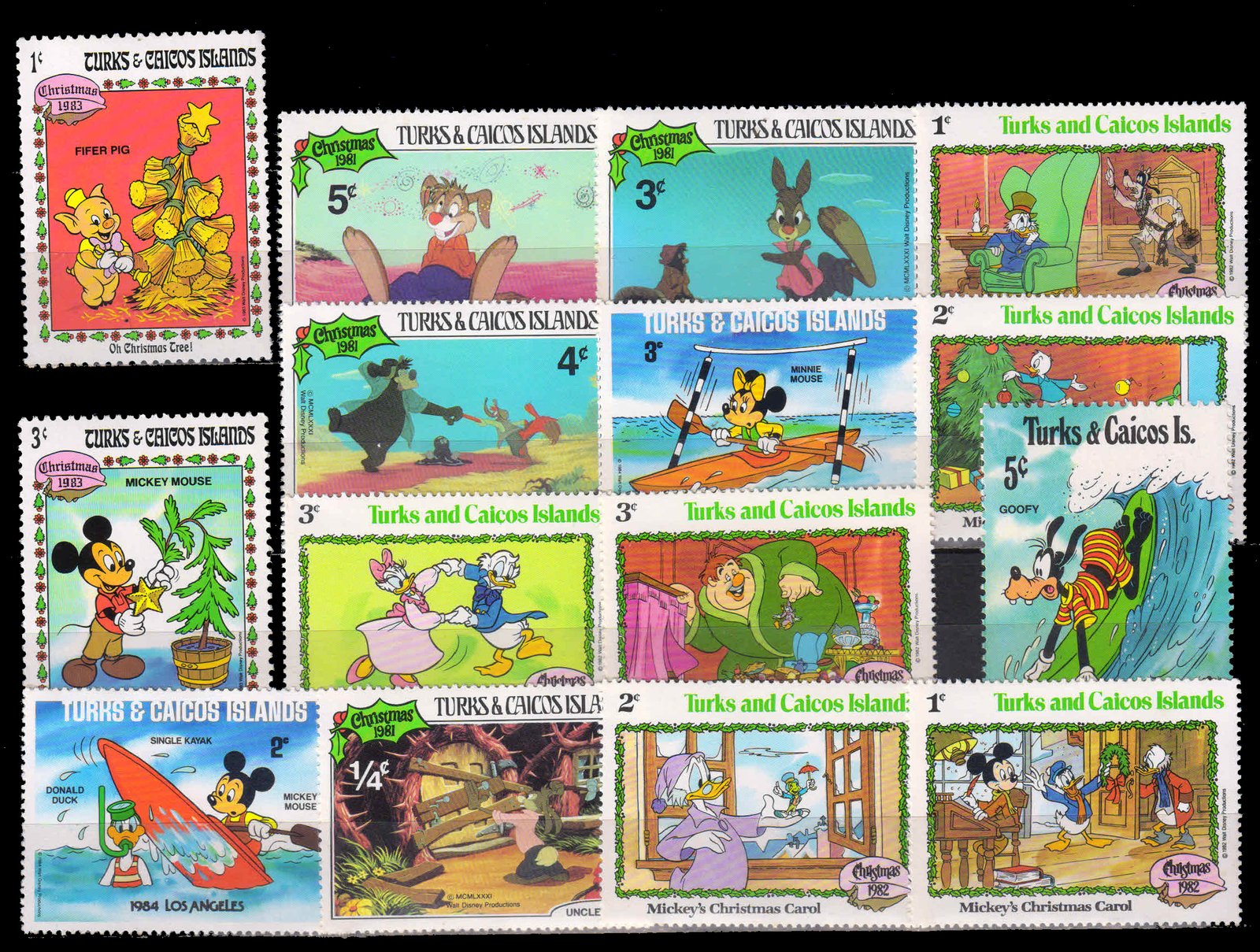 TURKS & CAICOS ISLANDS 15 Different Disney Cartoon Stamps