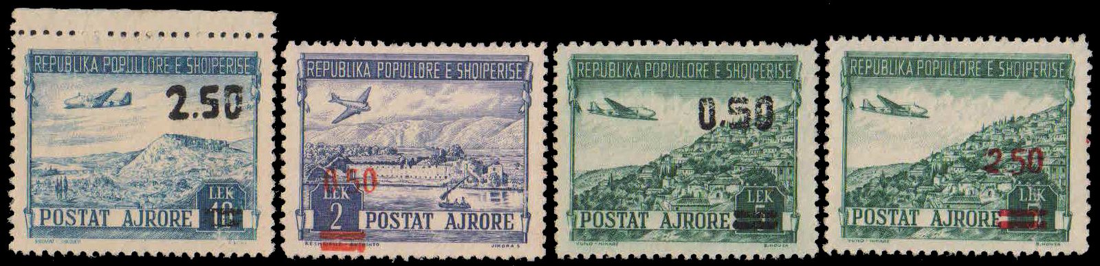 ALBANIA 1952-Aeroplane, Vuno Himare, Surcharged Issue, Set of 4, Mint Gum Wash, S.G. 571-74-Cat � 735
