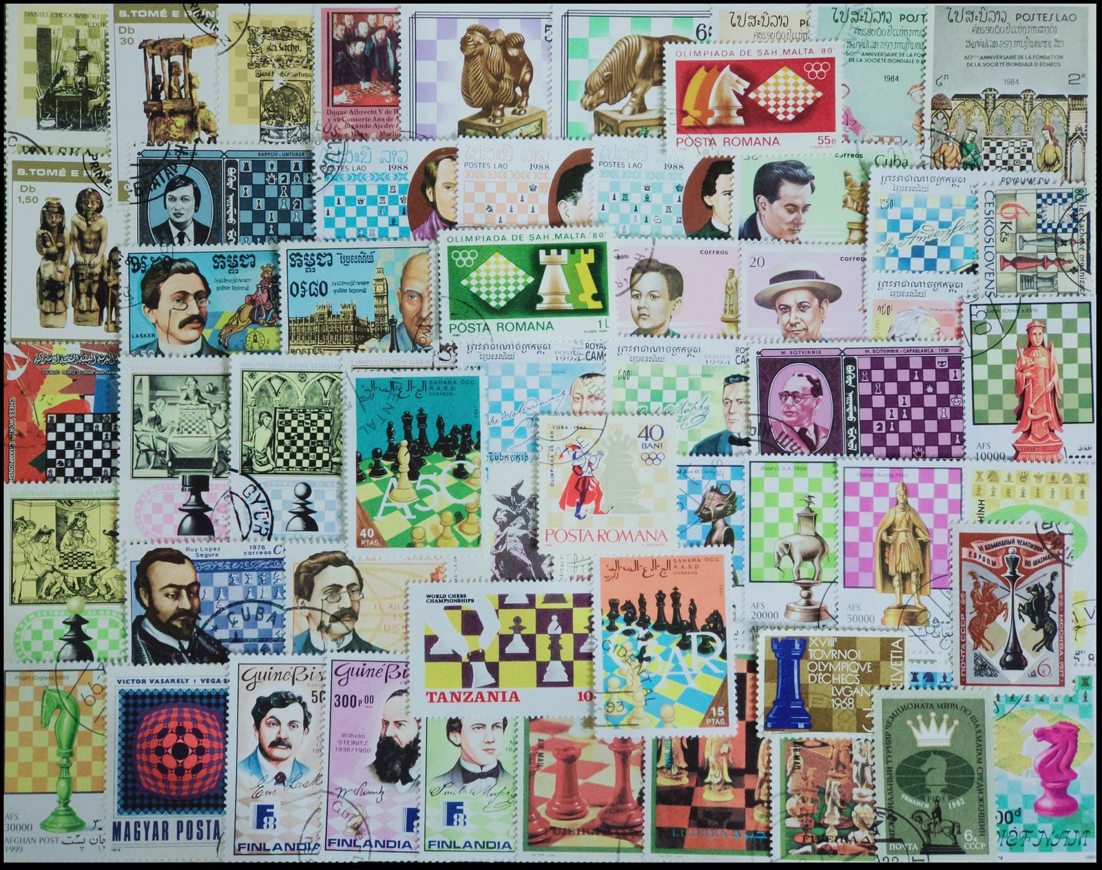 CHESS ON STAMPS-100 All Different Worldwide Large Used Stamps