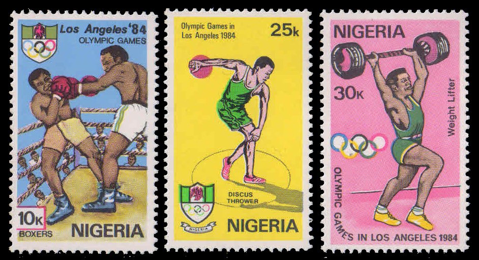 NIGERIA 1984-Olympic Games, Boxing, Discus Throw, Weightlifting, Set of 3, MNH, S.G. 476-78