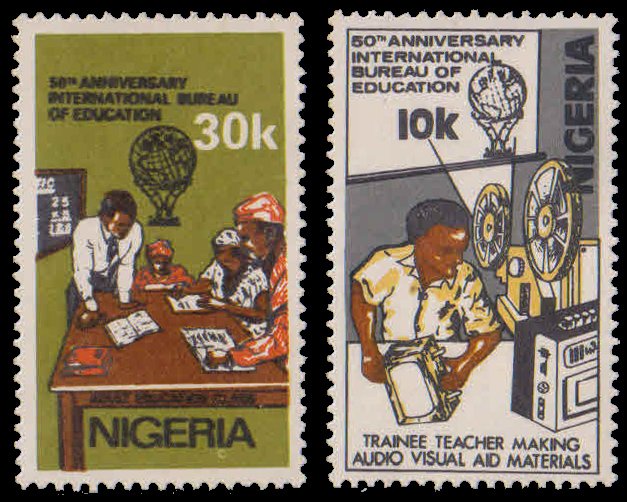 NIGERIA 1979-50th Anniv. of Int. Bureau of Education, Teacher & Class, Set of 2, MNH, S.G. 400-01