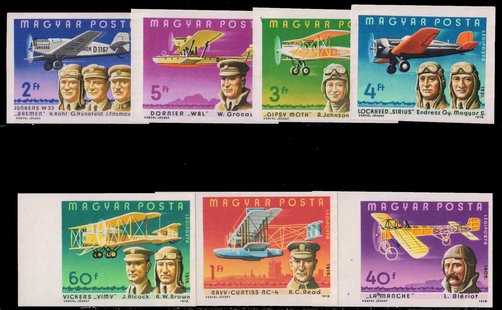 HUNGARY 1978-Famous Aviators & Their Aircrafts, Set of 7, Imperf, Mint G/W, S.G. 3177-83