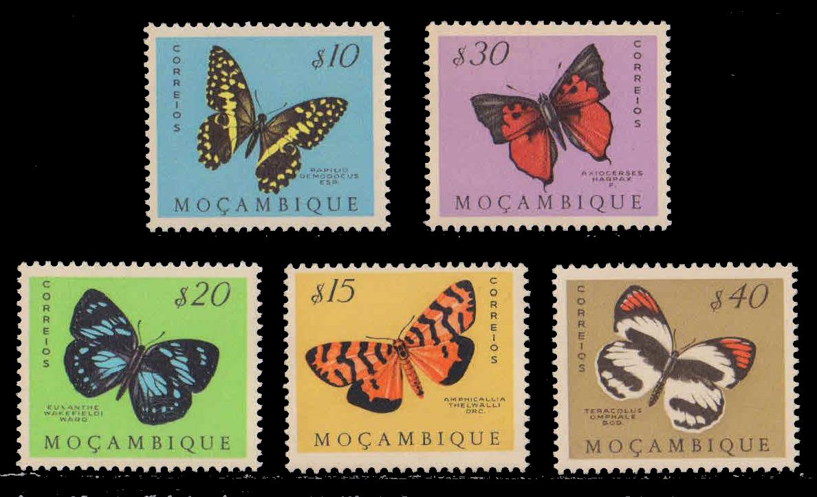 MOZAMBIQUE 1953-Butterflies, Set of 5, MNH, S.G. 472-476