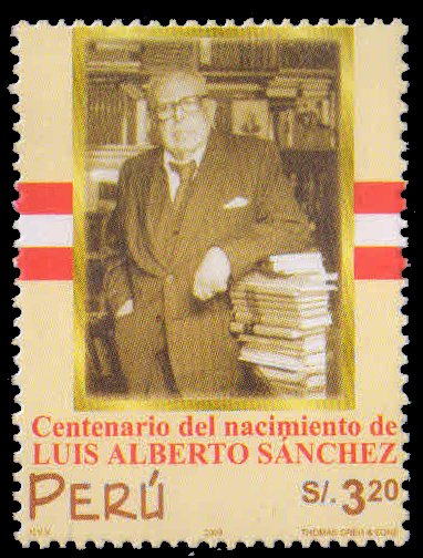 PERU 2000-Luis Alberto Sanchez (Writer), Birth Cent., 1 Value, MNH, S.G. 2085