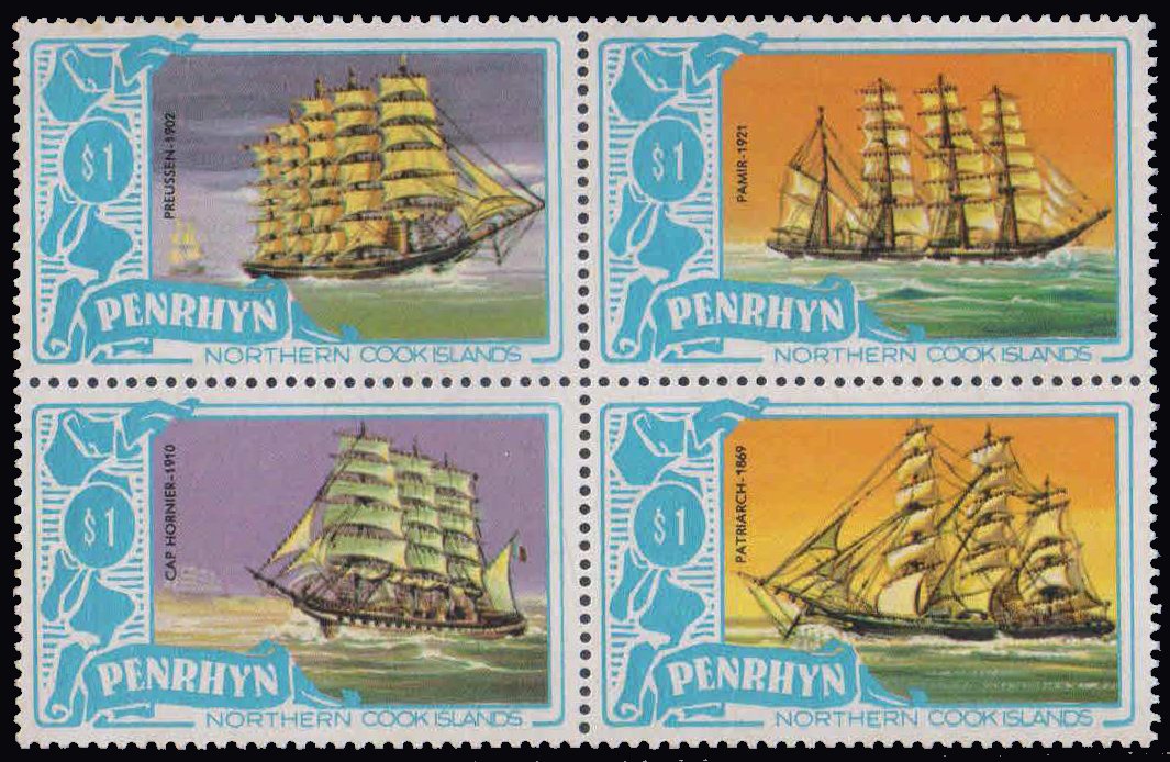 PENRHYN ISLAND 1981-Sailing Craft & Ships, Block of 4, MNH, S.G.198-201-Cat £ 12-