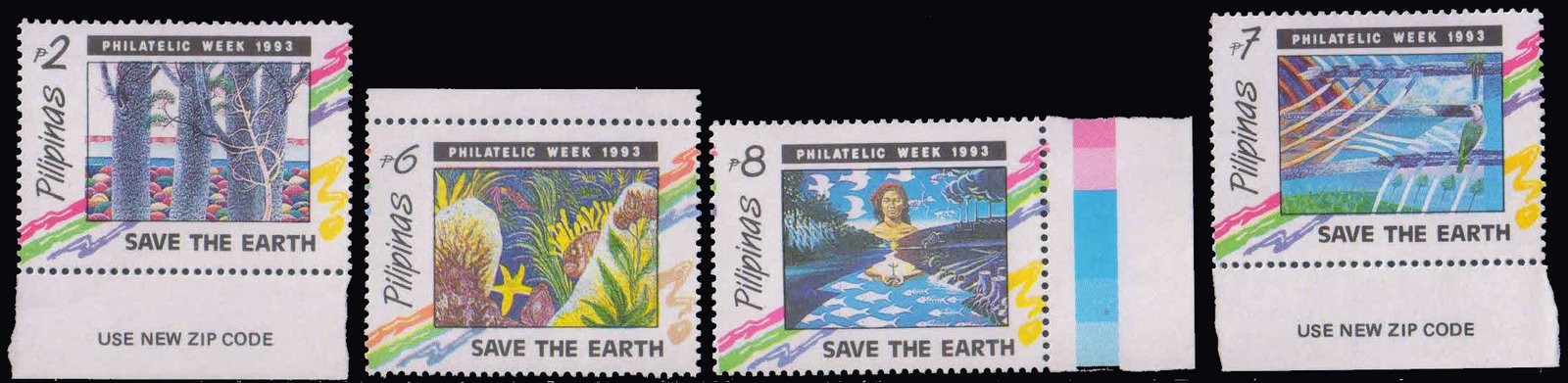 PHILIPPINES 1983-Save the Earth, Philatelic Week, Trees, Marine Flora & Fauna, Dove & Irrigation System, Pollution, Set of 4, MNH, S.G. 2583-86-Cat £ 8-