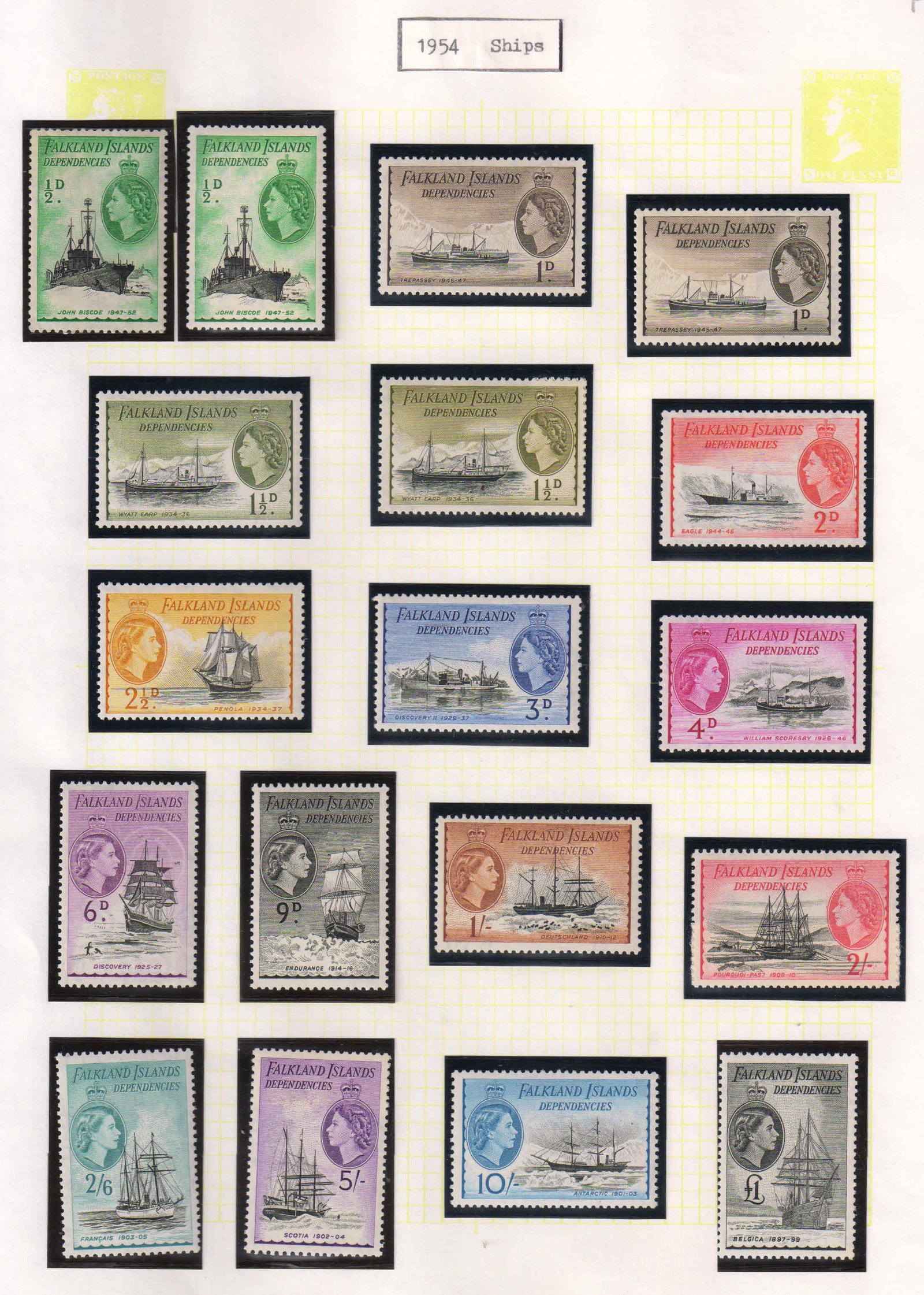 FALKLAND ISLANDS Dependencies 1954-Queen Elizabeth Pictorial Series, Ships, Set of 18 As per Scan, MNH, S.G. G 26-G 40-Cat � 275-