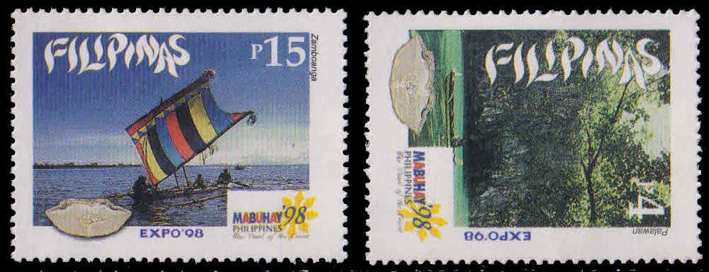 PHILIPPINES 1998-Forest, Sail Canoe, Expo 98 World Fair, Set of 2, MNH, S.G. 3076-77