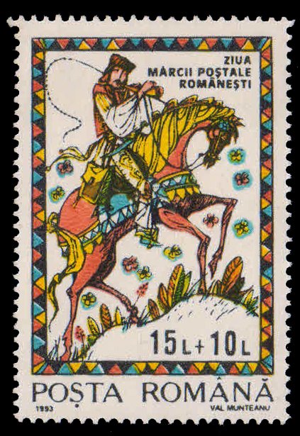 ROMANIA 1993-Mounted Courier, Stamp Day, Horse, 1 Value, MNH, S.G. 5508