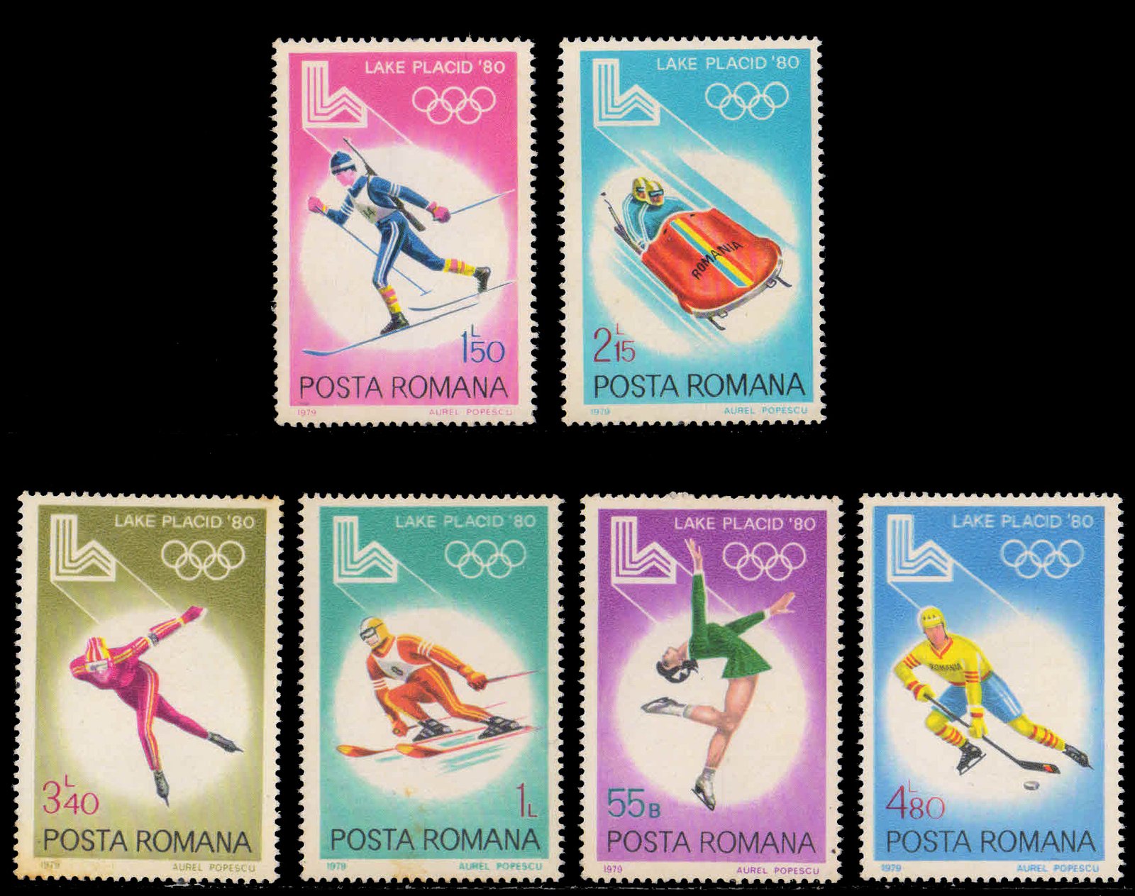 ROMANIA 1979-Winter Olympic Games, Ice Hockey, Skating, Skiing, Set of 6, MNH, S.G. 4528-33