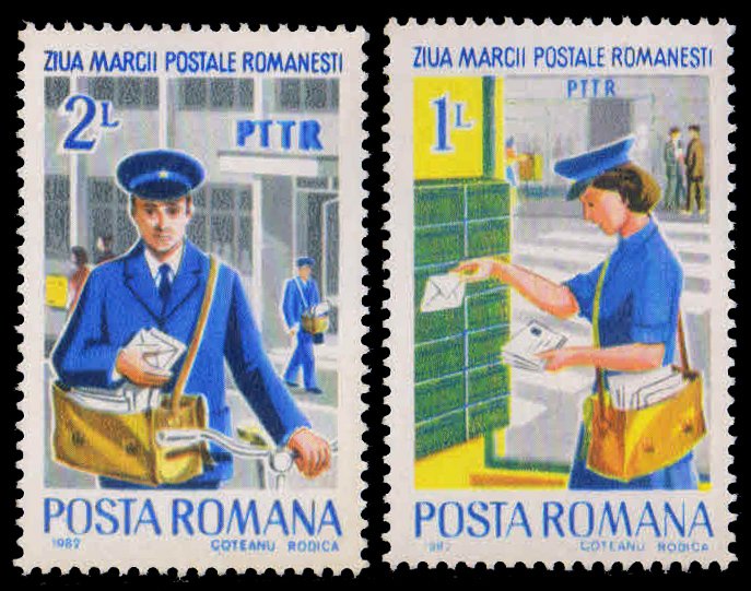 ROMANIA 1982-Stamp Day, Postman & Postwomen, Set of 2, MNH, S.G. 4735-36