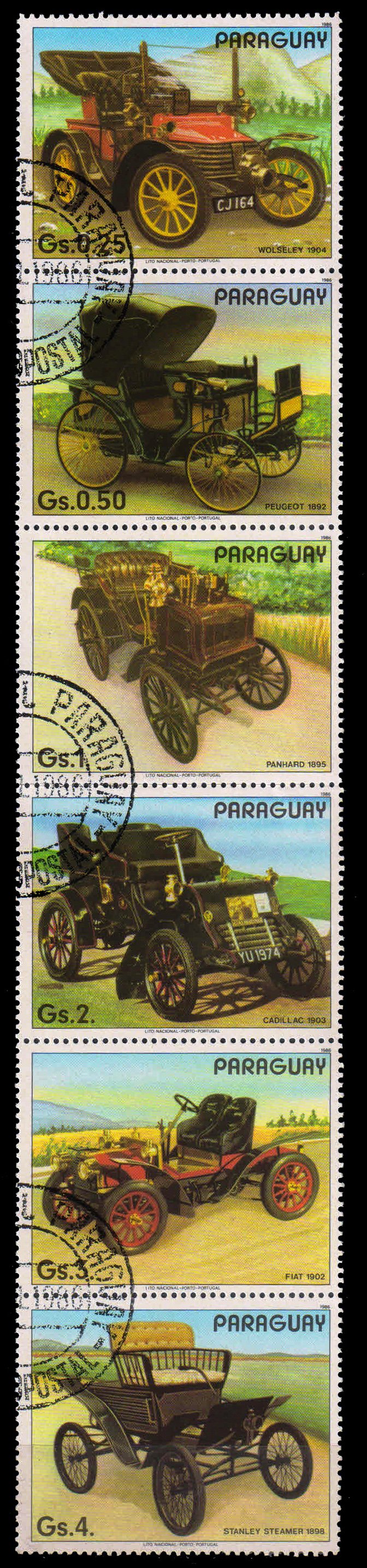 PARAGUAY 1983-Vintage Cars, Automobile-Set of 6-Used