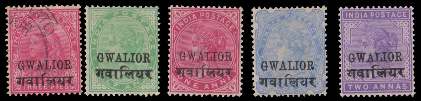 GWALIOR 1899-Queen Victoria Issues Overprint Gwalior with Tall "R" Variety, Mint & Used, S.G. 38e, 40e,  41e, 42e, 43e Cat � 900