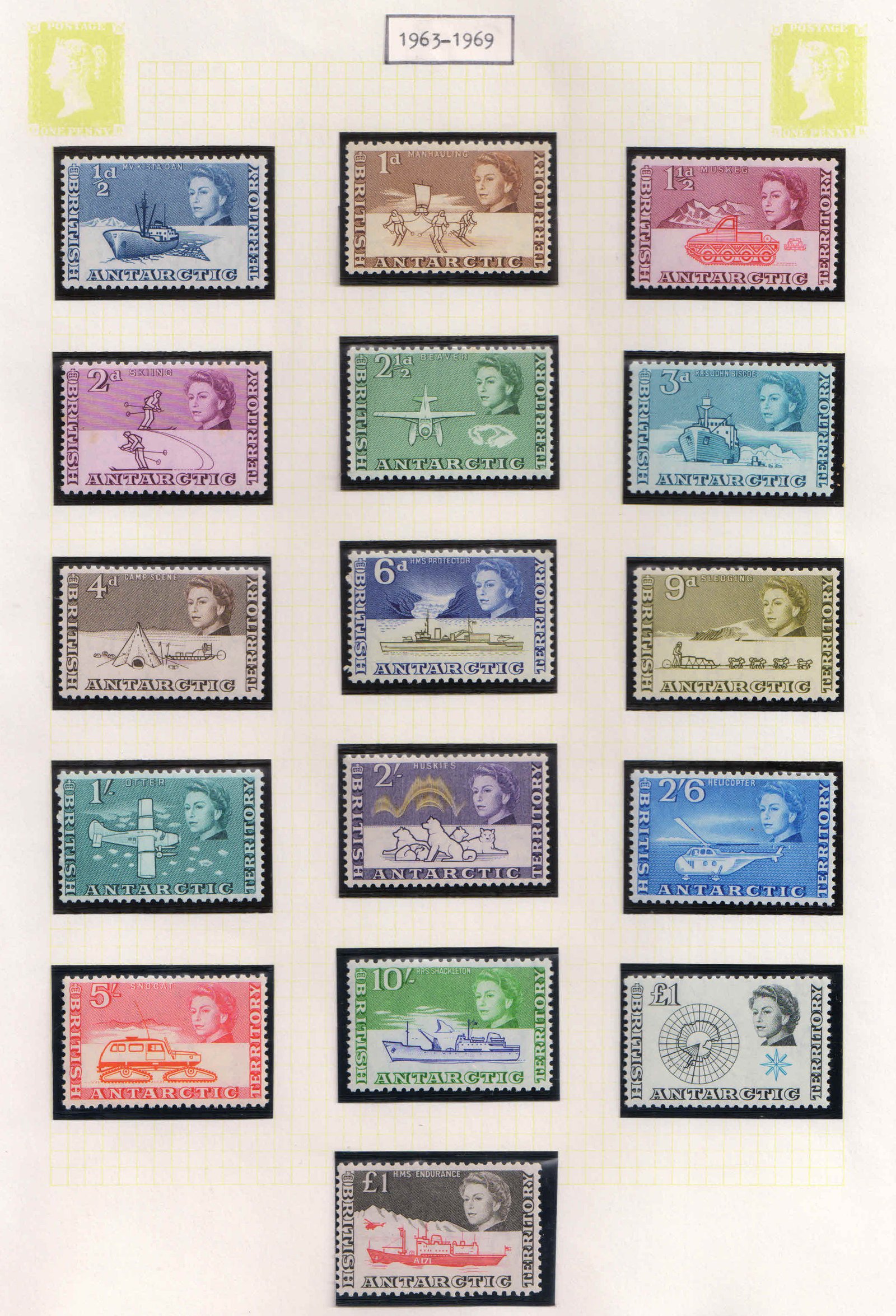 BRITISH ANTARCTIC TERRITORY 1963-1st Issue, Pictorial Series-Ships & Aircrafts-Complete Set of 16 Stamps, MNH, S.G. 1-15a, Cat £ 308