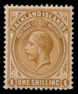 FALKLAND ISLANDS 1904-King George V, One Shilling, Brown, 1 Value, Mint Hinged, S.G. 65, Cat £ 32