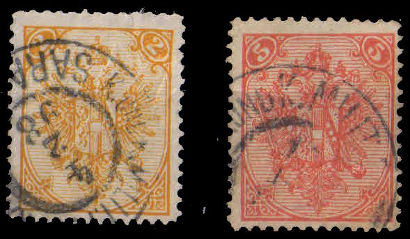 BOSNIA & HERZEGOVINA Issued in1879-Austro Hungarian Military Post--2 Different used, Cat £ 3.20-S.G. 136 & 146