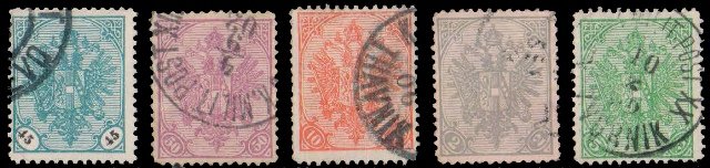 BOSNIA & HERZEGOVINA 1900-Austro Hungarian Military Post, 5 Different Used, 100 Year Old Postage Stamps-Cat £ 5-
