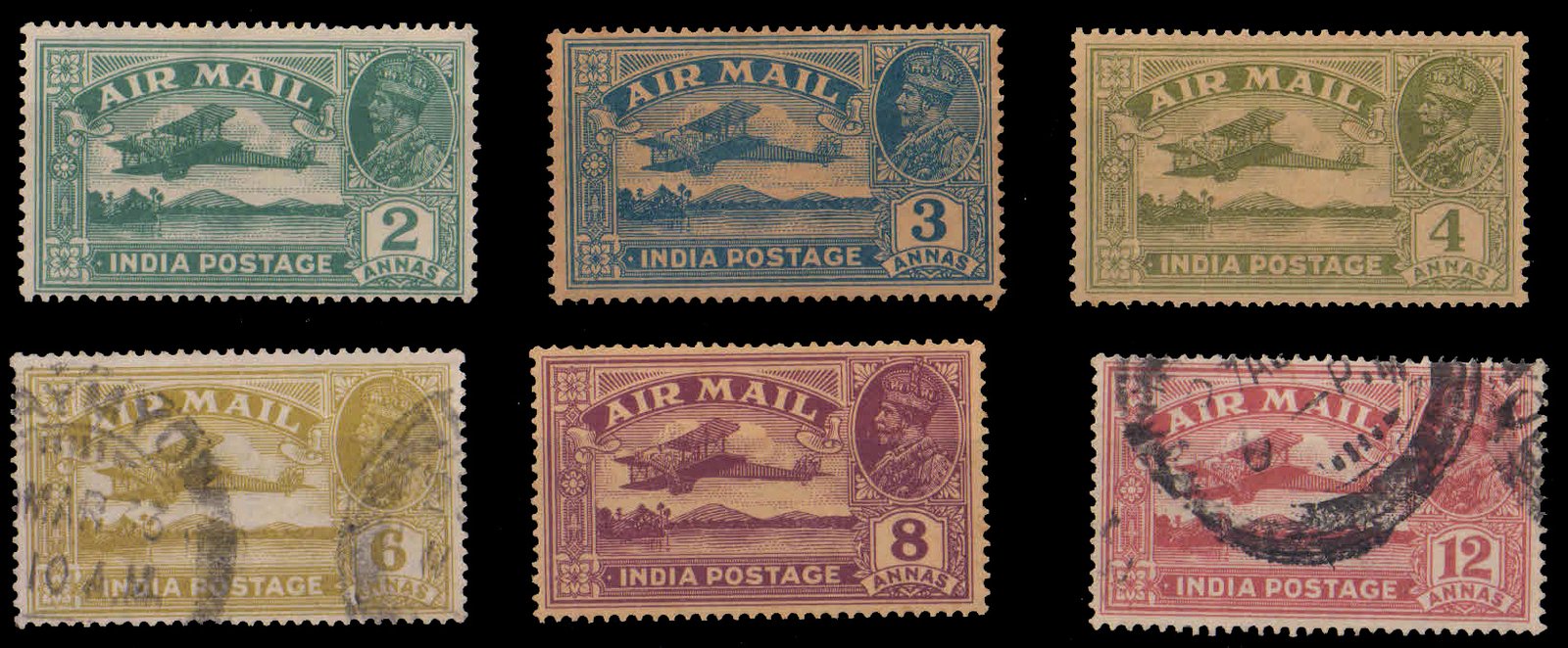 INDIA 1929-Airmail Series, Complete Set of 6, King George VI, Used as per Scan