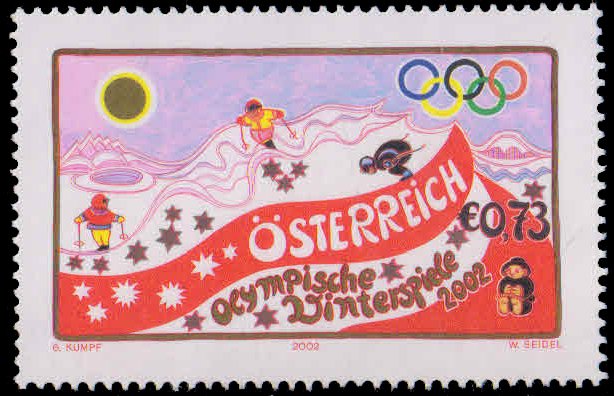 AUSTRIA 2002-Skiers & Olympic Rings, Winter Olympic Games, 1 Value, MNH, S.G. 2631