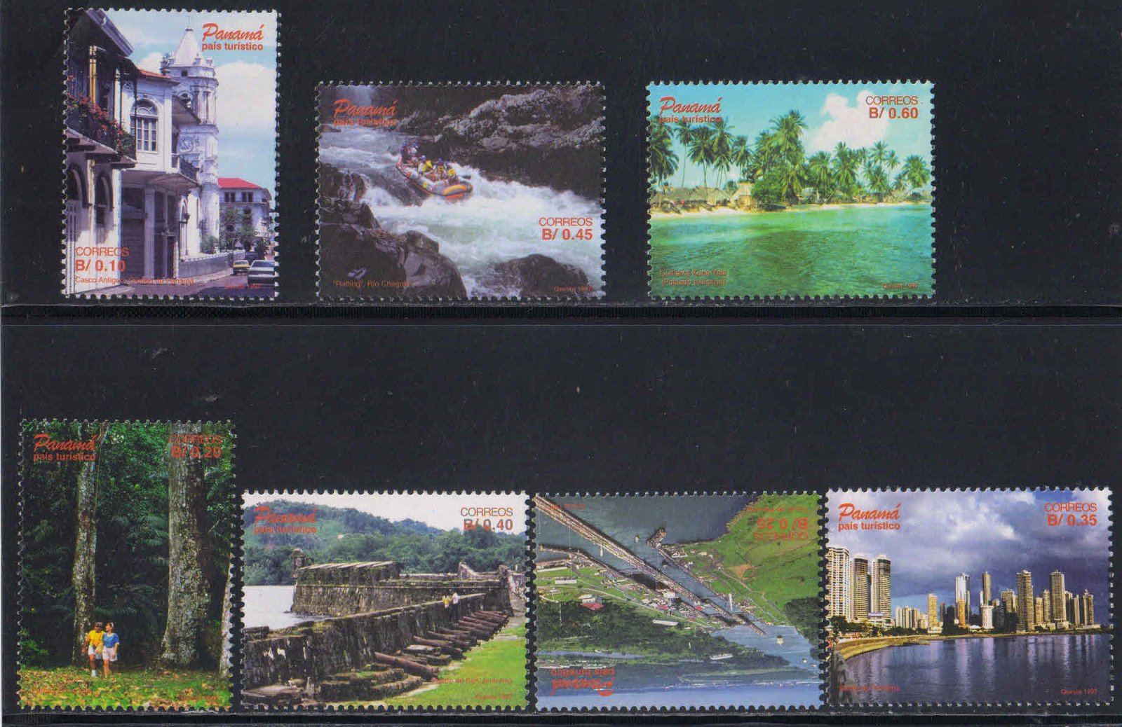 PANAMA 1998-Tourism, Rainforest, Panama Canal, Fort, Beach, Rafting, Set of 7, MNH, S.G. 1614-1620
