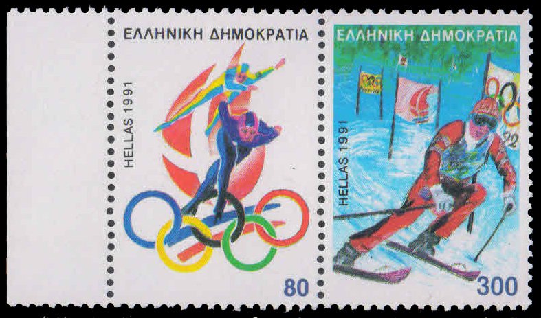 GREECE 1991-Olympic Games, Speed Skaters, Stalom Skies, Set of 2, MNH, S.G. 1889-90-Cat £ 6-