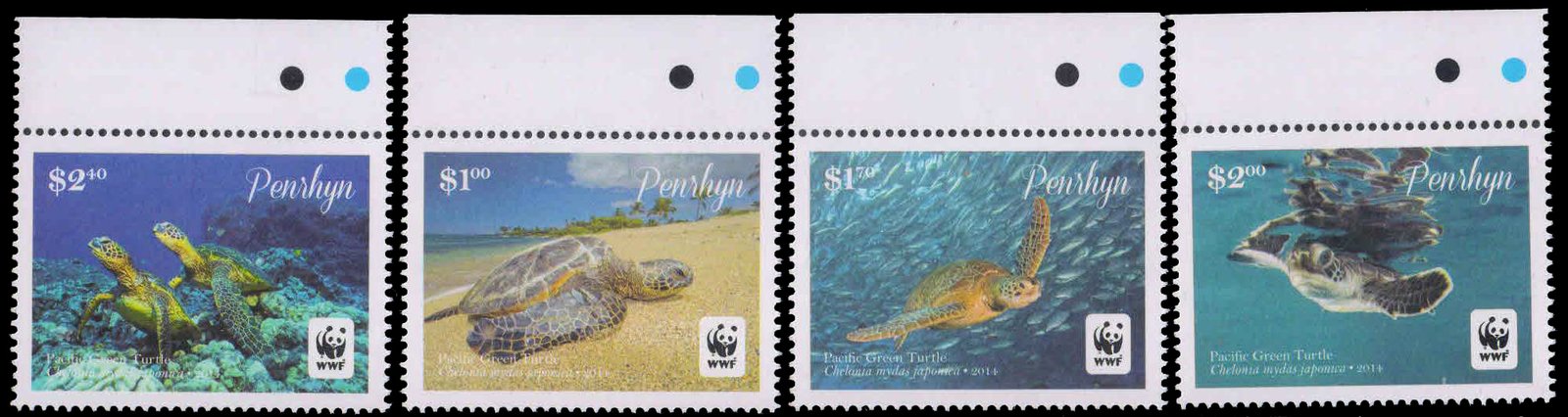 PENRHYN 2014 - Endangred Species, Green Turtle, Set of 4, MNH, S.G. 645-648-Cat £ 10-