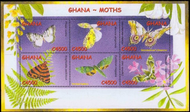 GHANA 2002-Moths, Flora & Fauna, Miniature Sheet of 6, MNH, S.G. MS 3340-Cat £ 11-