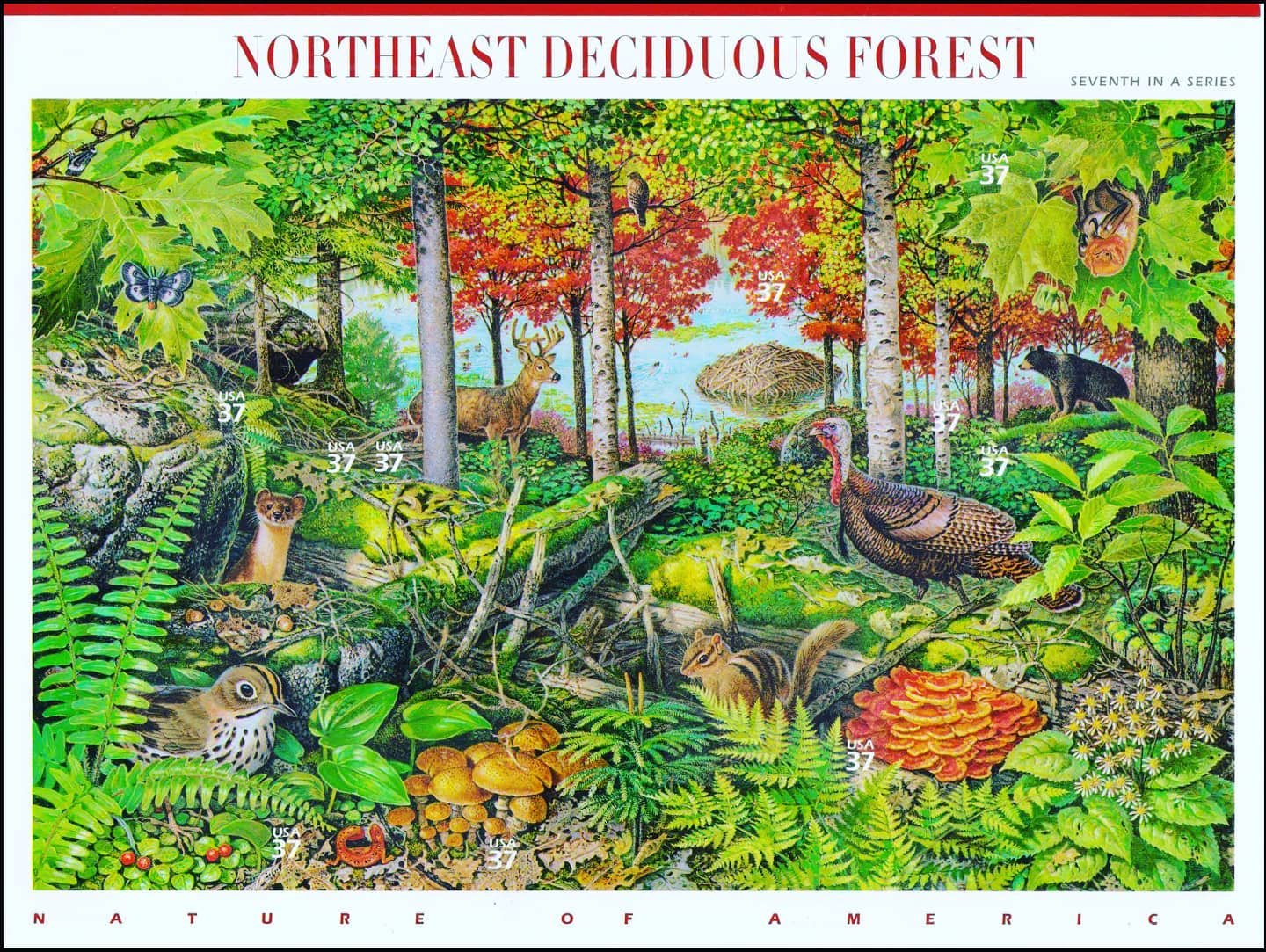 U.S.A. 2005,  Northeast Deciduous Forest, Nature Of America, Flora and Fauna,  Miniature Sheet of 10 stamps, Self Adhesive, Description on Back, MNH