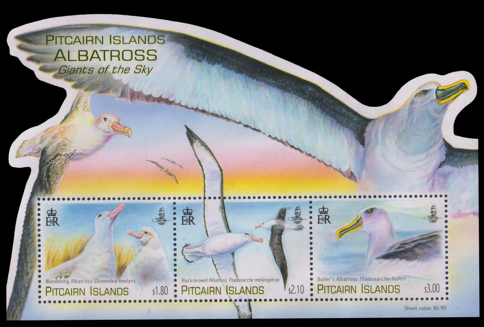 PITCAIRN ISLAND 2014-Albatross, Bird, Odd Shaped M/S of 3 Stamps, MNH, S.G. MS 899