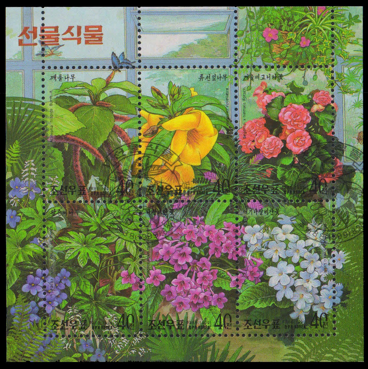 NORTH KOREA 1999-Plants & Flowers-Sheet of 6, MNH, M/S with 1st Day Special Cancellation-S.G. N 3926-N 3931-Cat £ 4.50