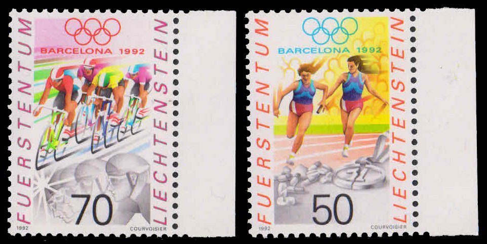 LIECHTENSTEIN 1992-Olympic Games, Relay Race, Cycle Race, Set of 2, MNH, S.G. 1027-28-Cat � 2.80