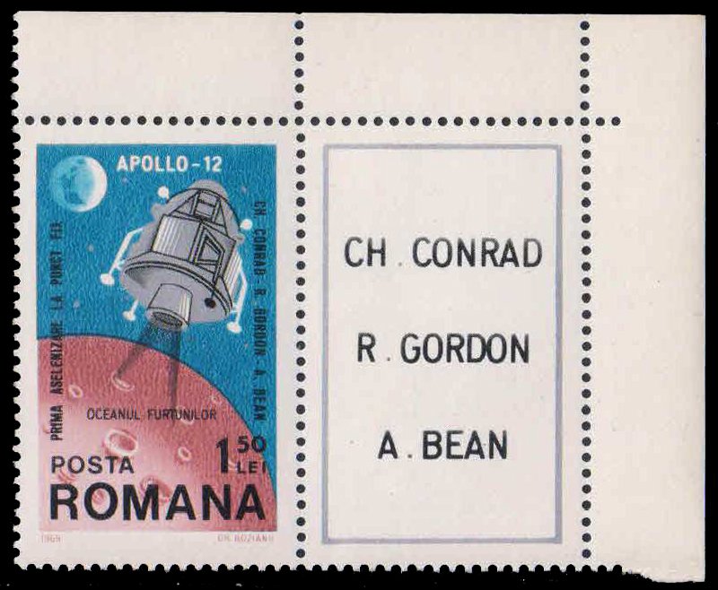 ROMANIA 1969-Apollo 12 above Moon, Moon Landing, Space, 1 Value, MNH, S.G. 3685
