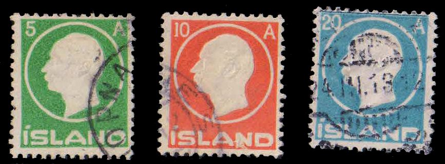 ICELAND 1912-King Frederik VIII, Used Set of 3, S.G. 102-104-Cat £ 42-