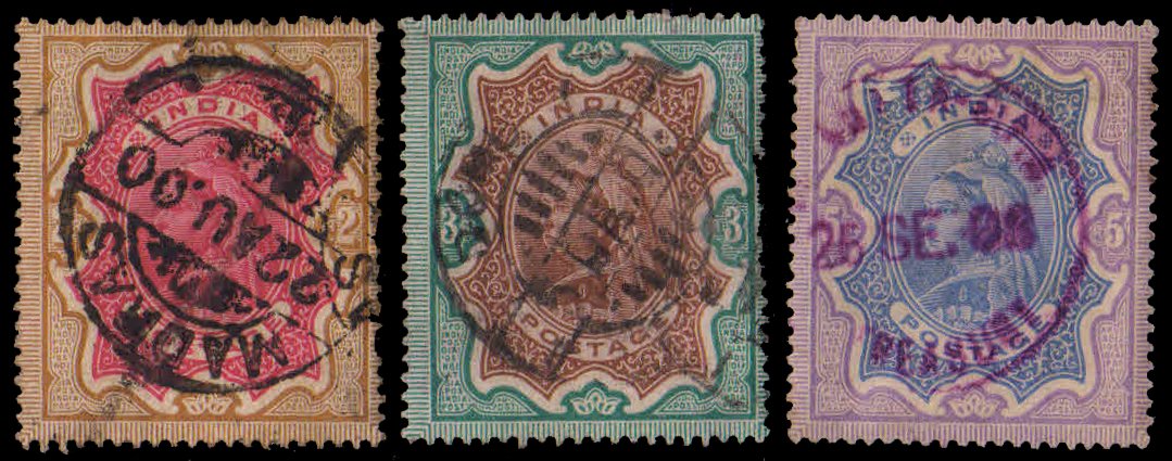 INDIA 1895-Head of the Queen, Set of 3 Stamps, Used as per Scan, S.G. 107-109
