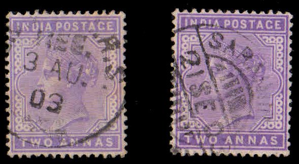 INDIA Queen Victoria 1900-2 As Pale Violet & Mauve-Used-2 Different Colour Variety-S.G. 116-117-Cat £ 10-