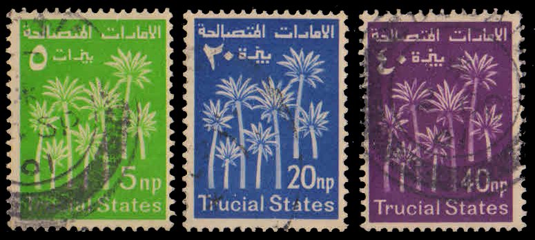 TRUCIAL STATE 1961, Palms Trees, Set of 3, Used, Old Stamps, S.G. 1, 3, 5