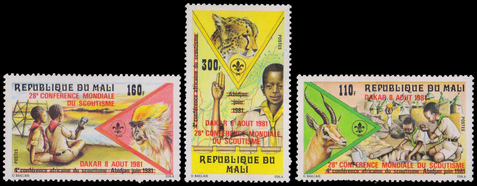 MALI 1982-World Scouting Conference Overprint, Set of 3, MNH, S.G. 866-868