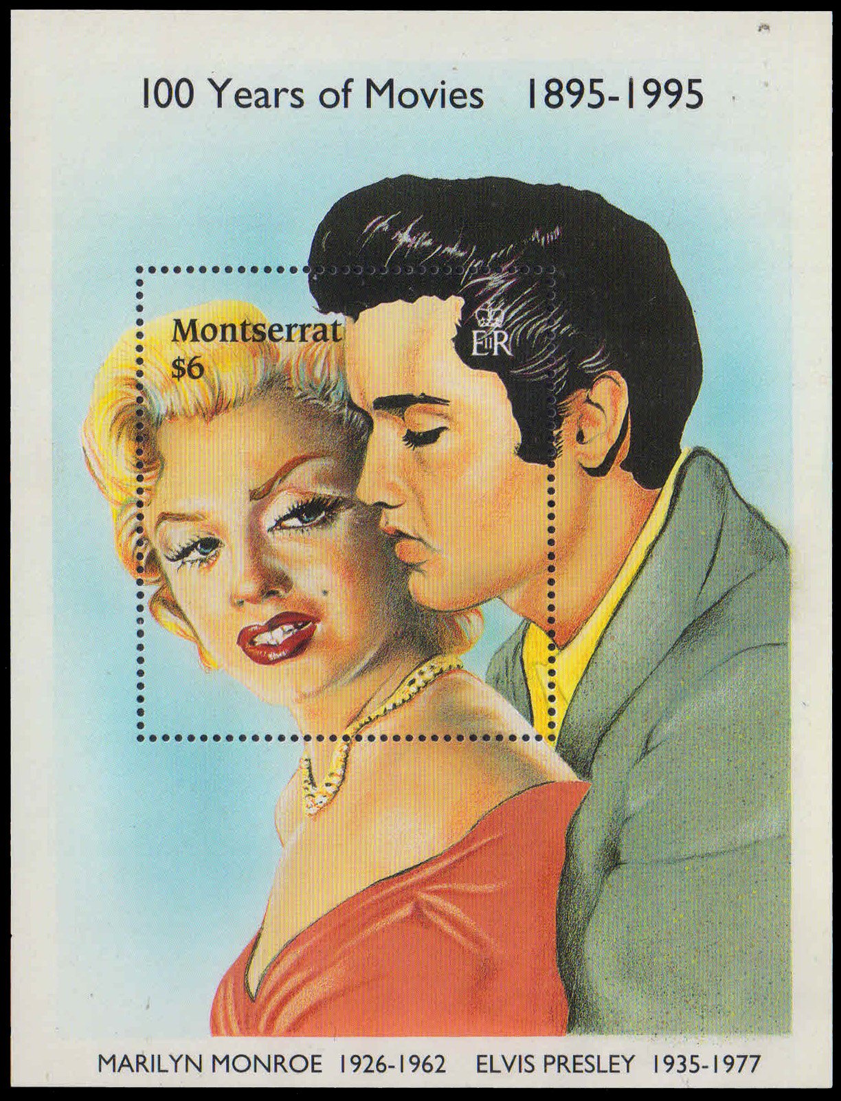 MONTSERRAT 1995 - Marilyn Monroe and Elvis Presley, Centenary of Cinema, Film Cinema, Movies, Miniature Sheet, MNH, S.G. MS 965