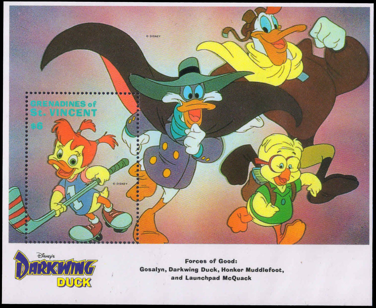 GRENADINES OF ST. VINCENT-Disney Cartoon Miniature Sheet-Gosaleyn, Darkwing Duck, Honkar Muddle Foot