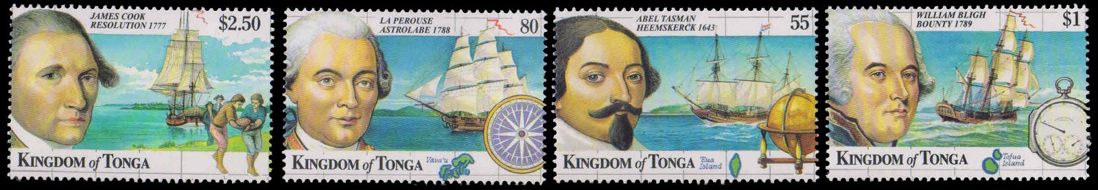 TONGA 1999-Early Explorers-Bounty, Cook, Ship, Set of 4 Stamps, MNH, S.G. 1448-51-Cat � 13-