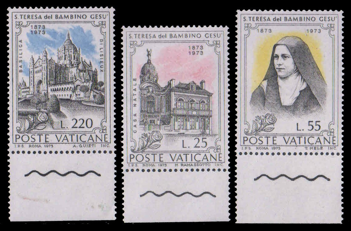 VATICAN CITY 1973, Birth Cent. of St. Theresa of Lisieux, Christianity, Set of 3, MNH